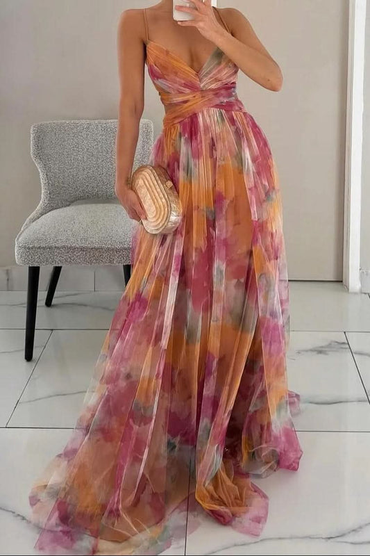 Elegant Maxi Dress for Women Floral Tulle Sleeveless