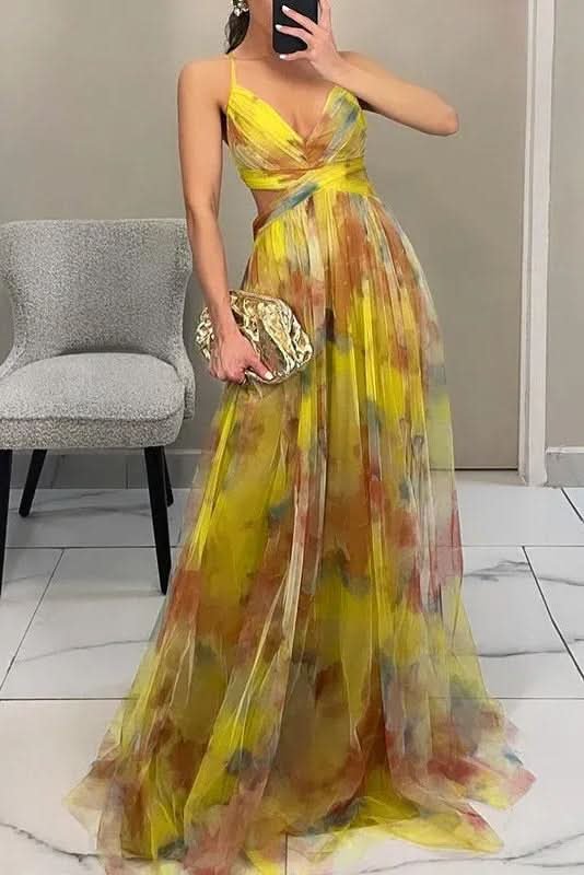 Elegant Maxi Dress for Women Floral Tulle Sleeveless