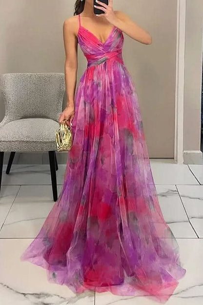 Elegant Maxi Dress for Women Floral Tulle Sleeveless