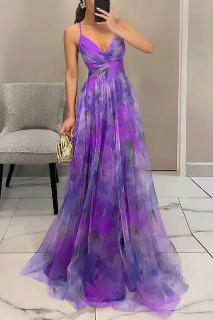 Elegant Maxi Dress for Women Floral Tulle Sleeveless
