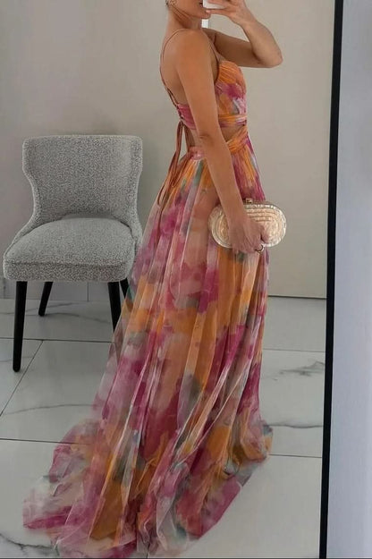 Elegant Maxi Dress for Women Floral Tulle Sleeveless