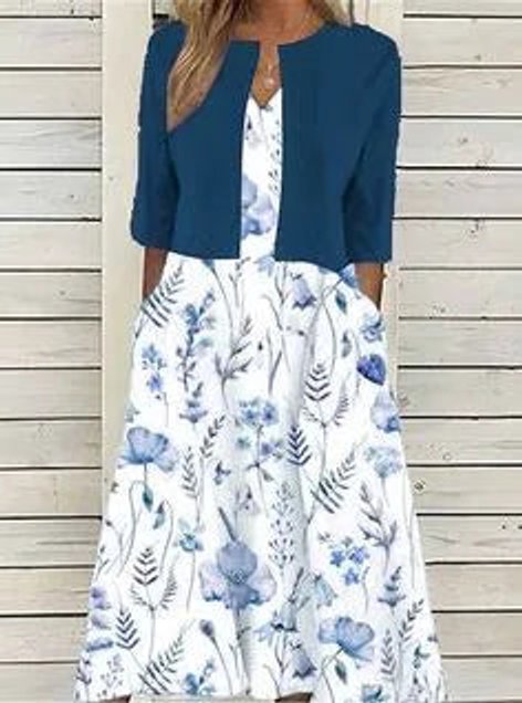 Effortless Midi Dress for Women A-Line Floral-Print