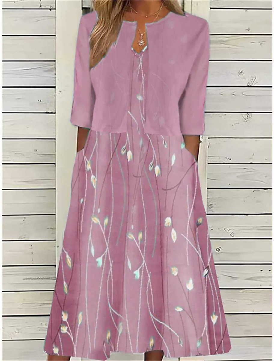Effortless Midi Dress for Women A-Line Floral-Print