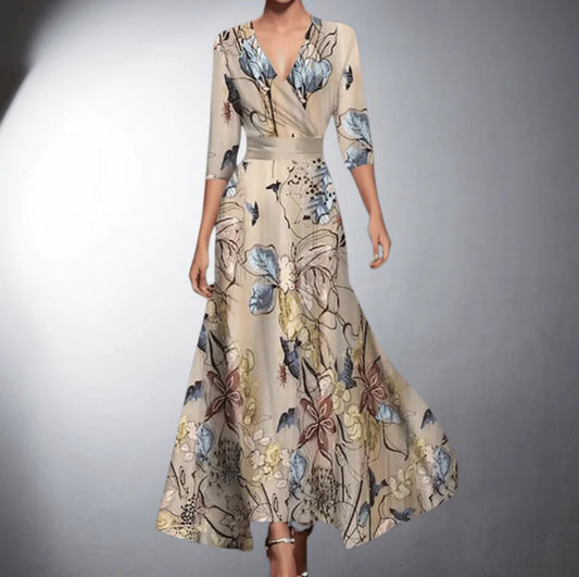 Elegant Maxi Dress for Women Wrap Floral-Print V-Neck