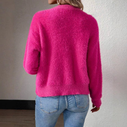 Stylish Cardigan for Women V-Neck Button-Front Fluffy-Knit