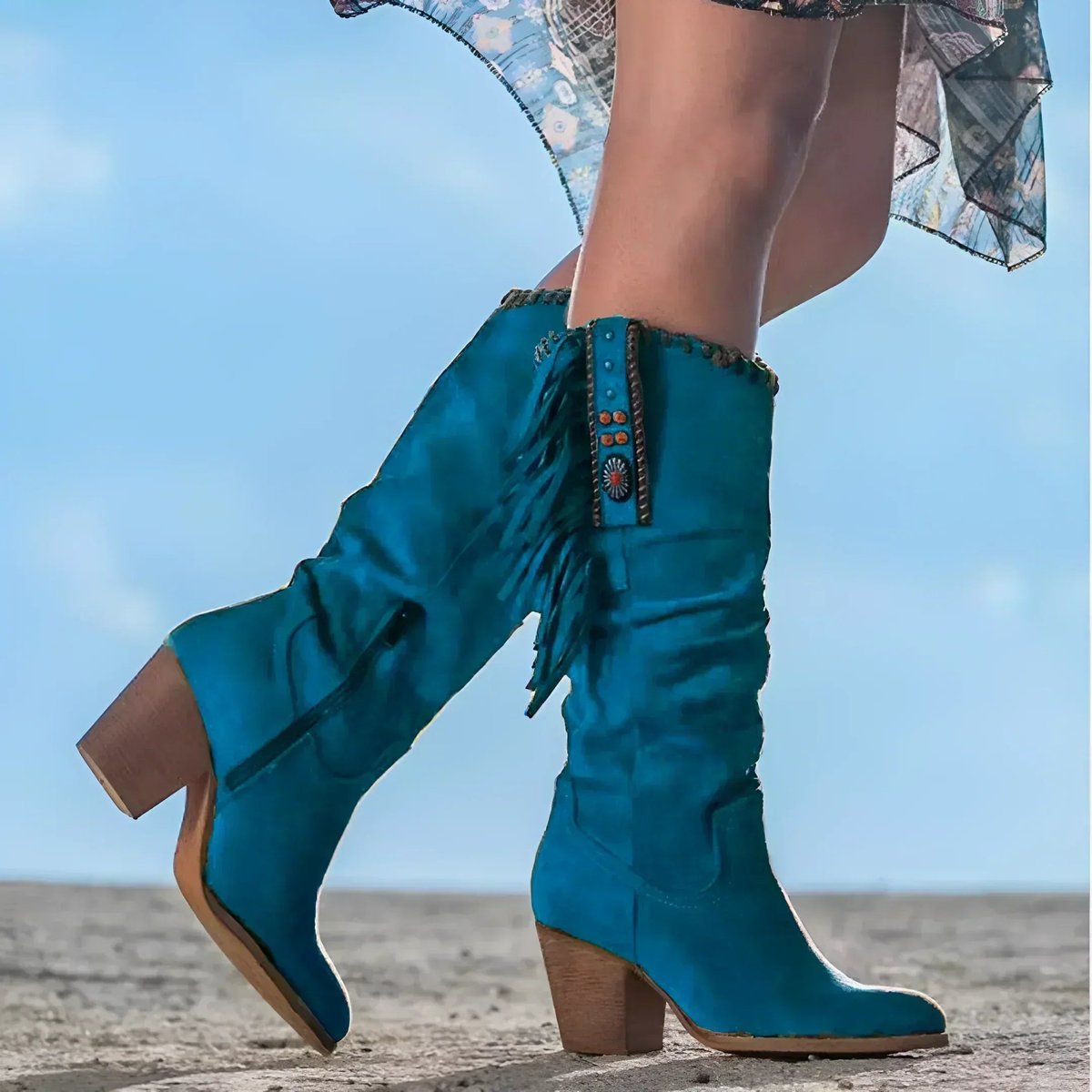 Stylish Knee-High Boots for Women Fringe Suede Western