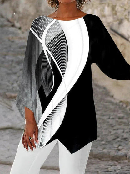 Stylish Tunic Top for Women Geometric-Print Asymmetric-Hem