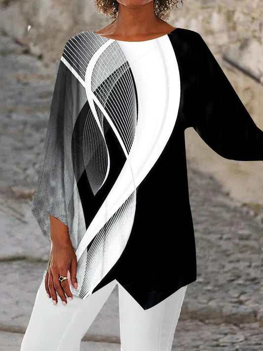 Stylish Tunic Top for Women Geometric-Print Asymmetric-Hem