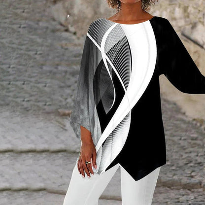 Stylish Tunic Top for Women Geometric-Print Asymmetric-Hem