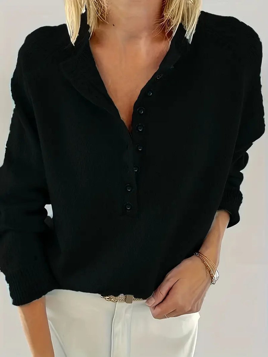 Comfortable Henley Sweater for Women Half-Button Collared