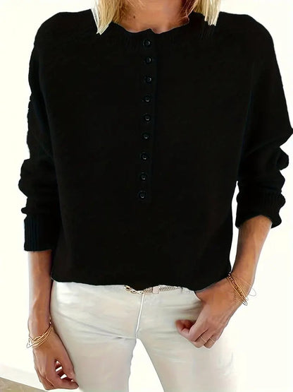 Comfortable Henley Sweater for Women Half-Button Collared