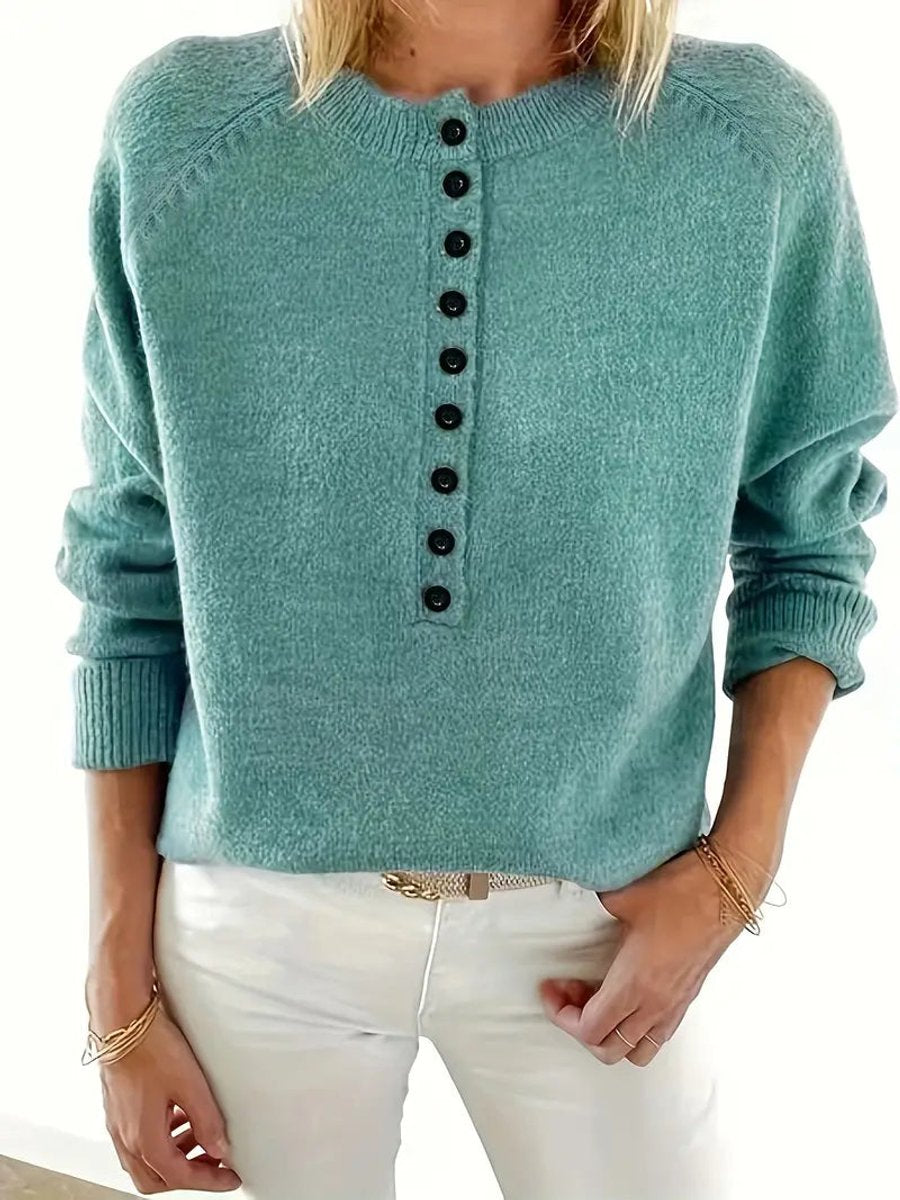 Comfortable Henley Sweater for Women Half-Button Collared