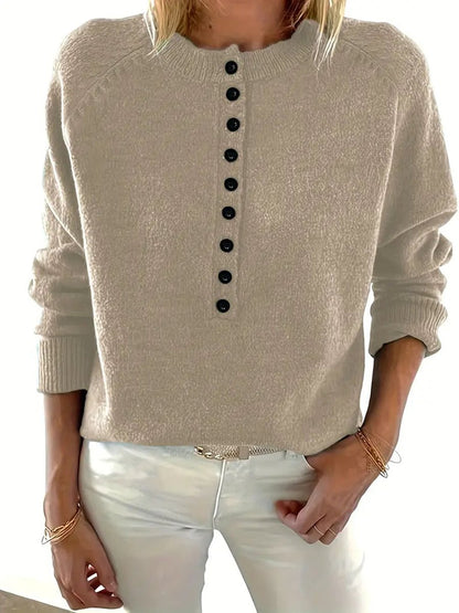 Comfortable Henley Sweater for Women Half-Button Collared