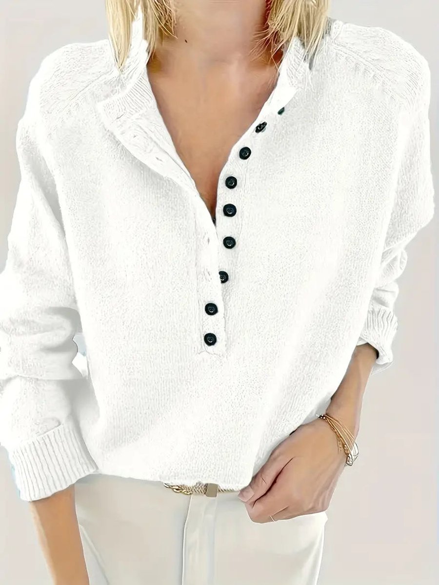 Comfortable Henley Sweater for Women Half-Button Collared