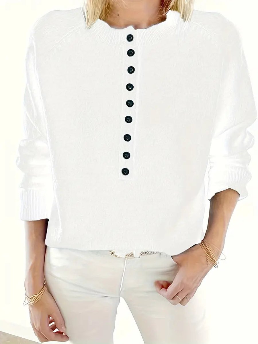 Comfortable Henley Sweater for Women Half-Button Collared