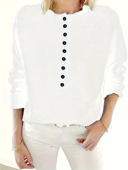 Comfortable Henley Sweater for Women Half-Button Collared