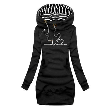 Comfortable Sweatshirt Dress for Women Hooded Long-Sleeve