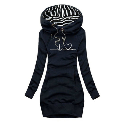 Comfortable Sweatshirt Dress for Women Hooded Long-Sleeve