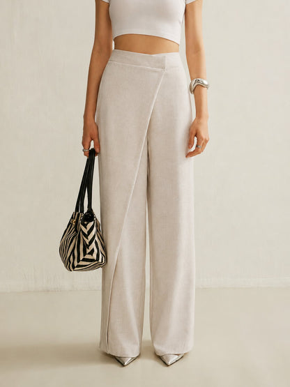 Elegant Wide Leg Pants for Women High-Waist Asymmetric Wrap