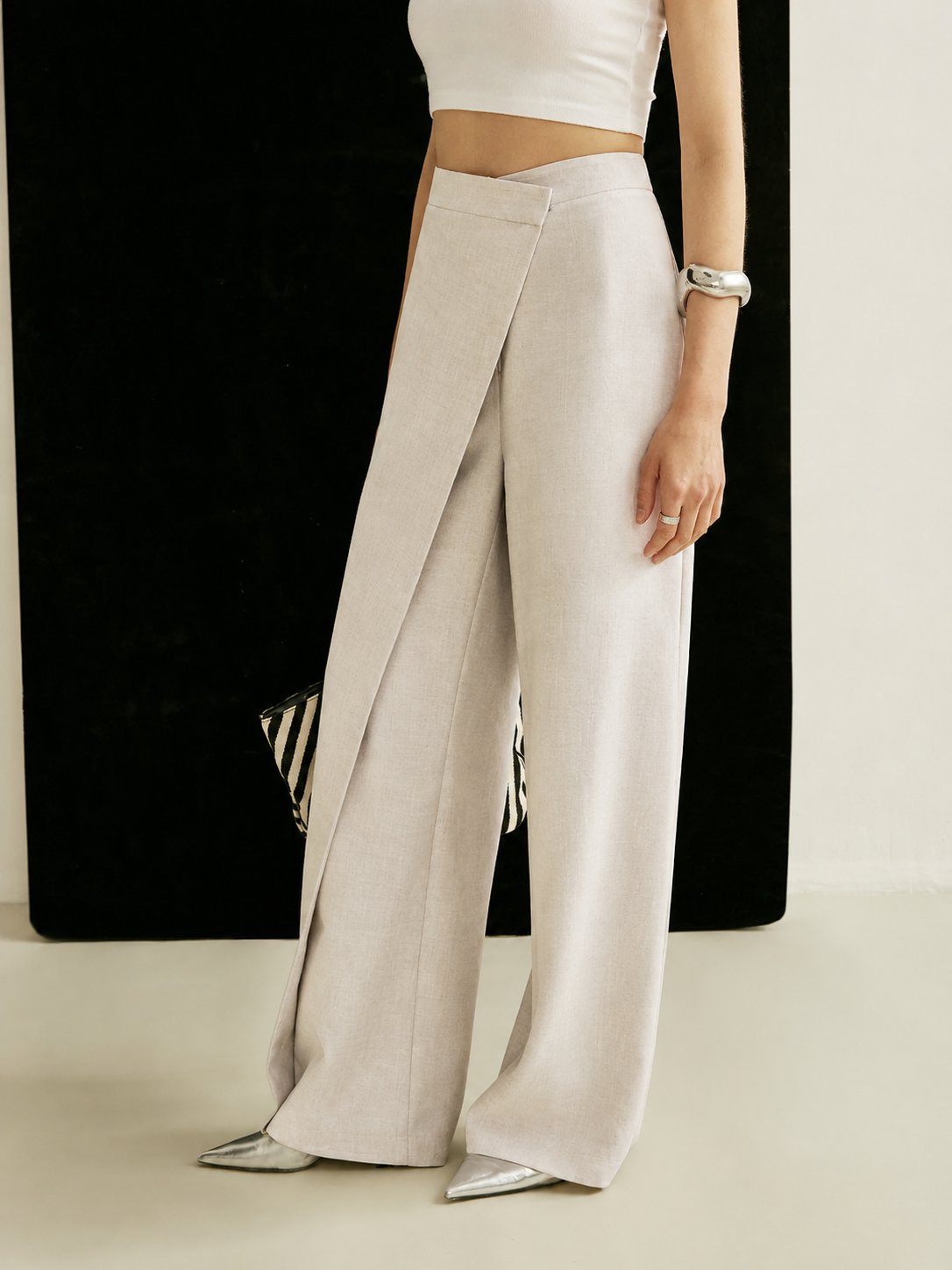 Elegant Wide Leg Pants for Women High-Waist Asymmetric Wrap