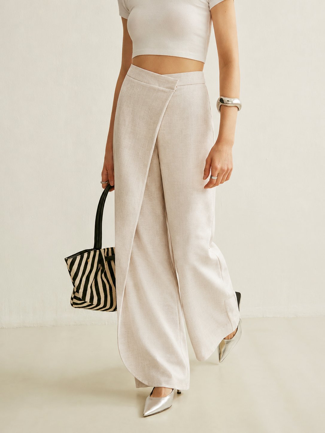 Elegant Wide Leg Pants for Women High-Waist Asymmetric Wrap