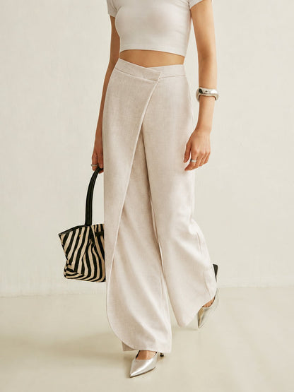 Elegant Wide Leg Pants for Women High-Waist Asymmetric Wrap