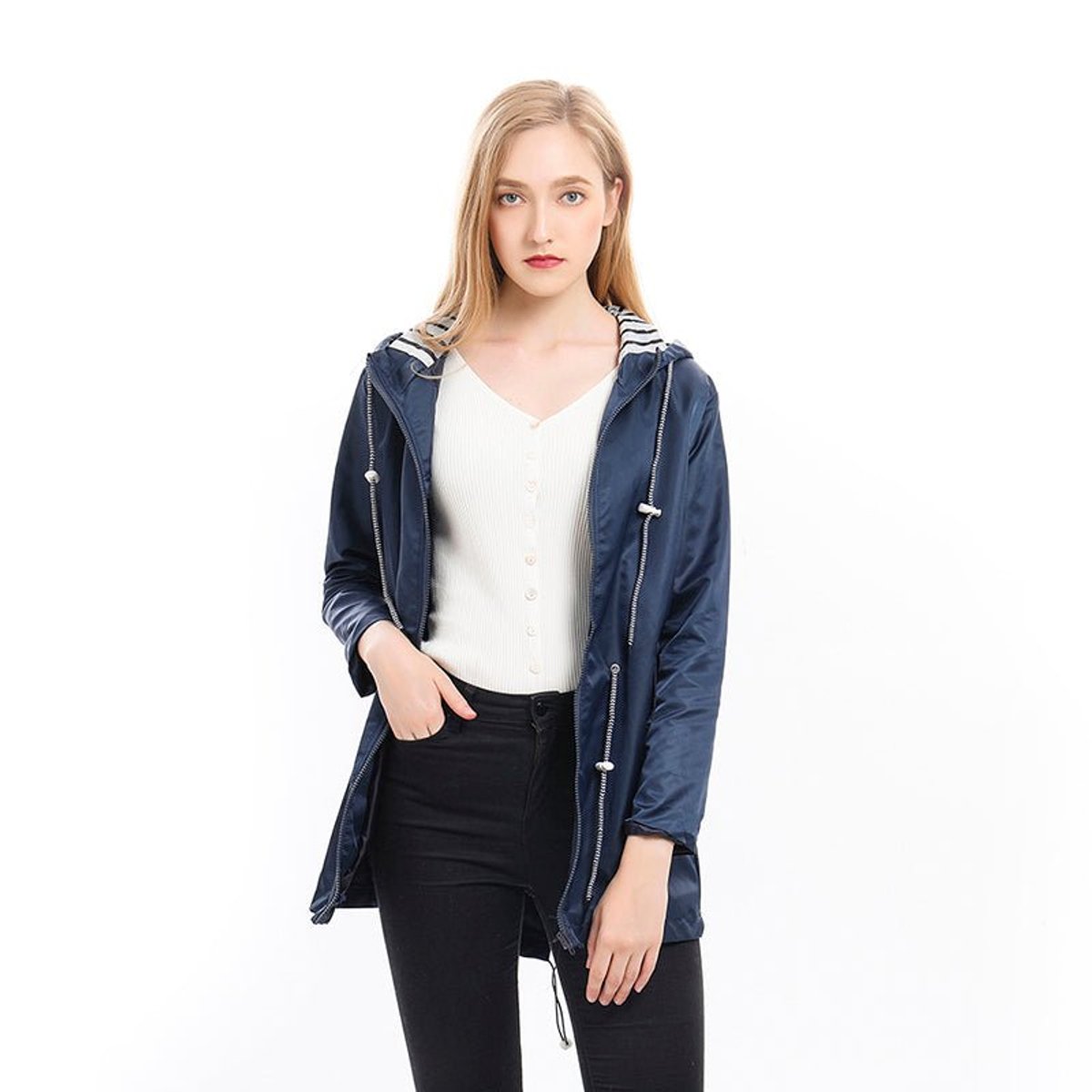 Effortless Rain Jacket for Women Hooded Drawstring