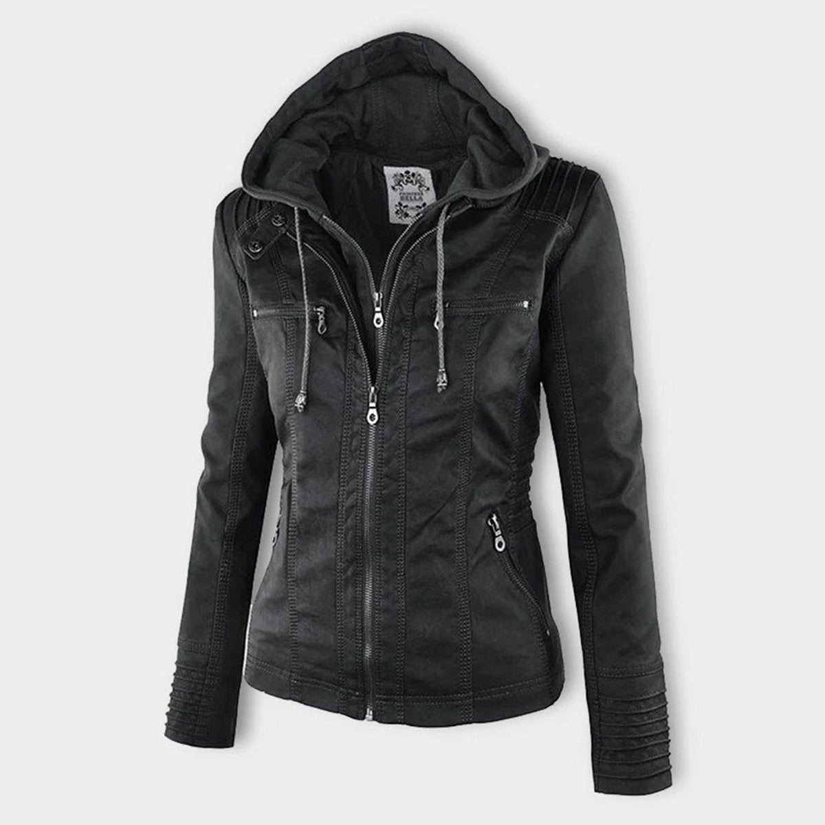 Stylish Moto Jacket for Women Hooded Faux-Leather
