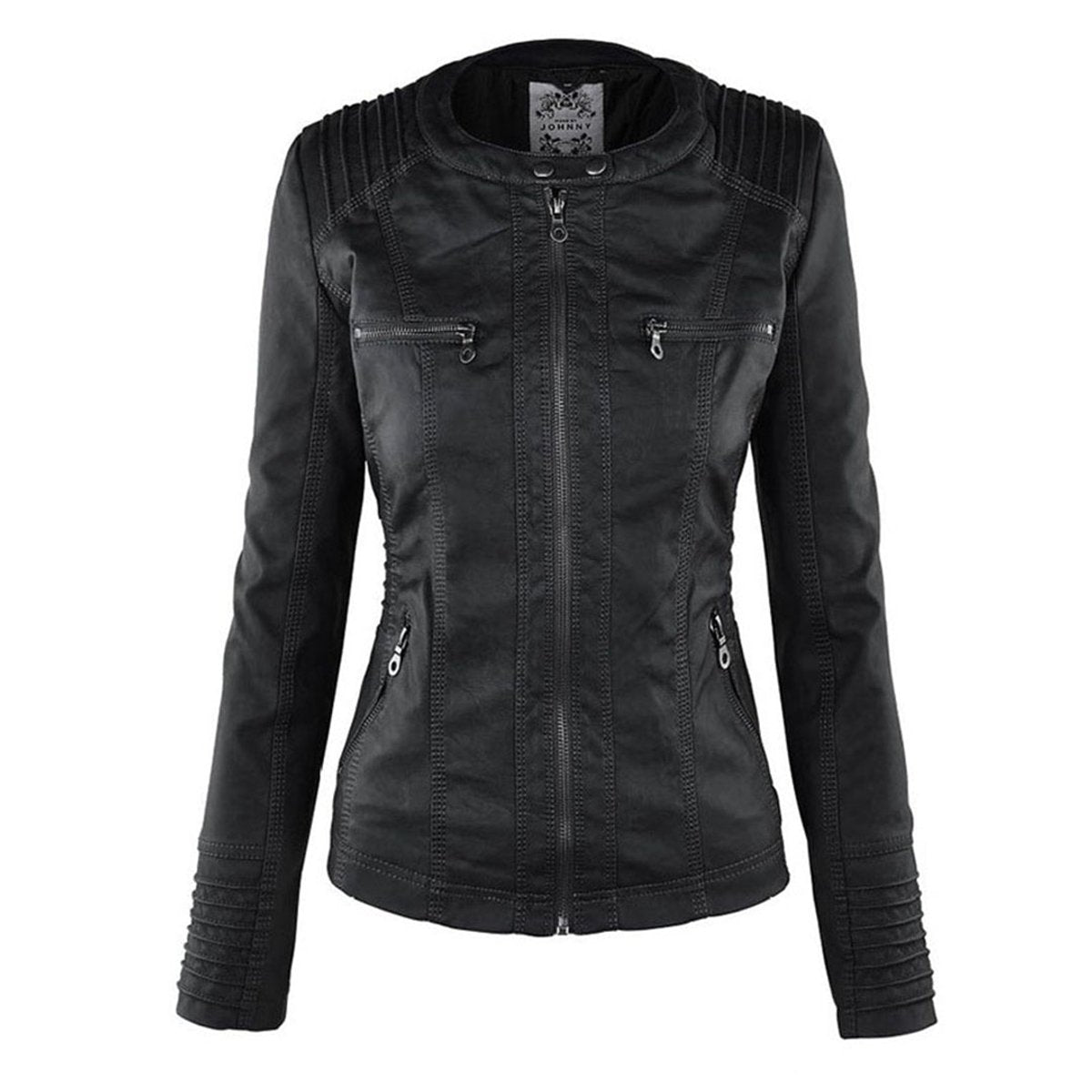 Stylish Moto Jacket for Women Hooded Faux-Leather
