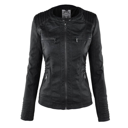 Stylish Moto Jacket for Women Hooded Faux-Leather