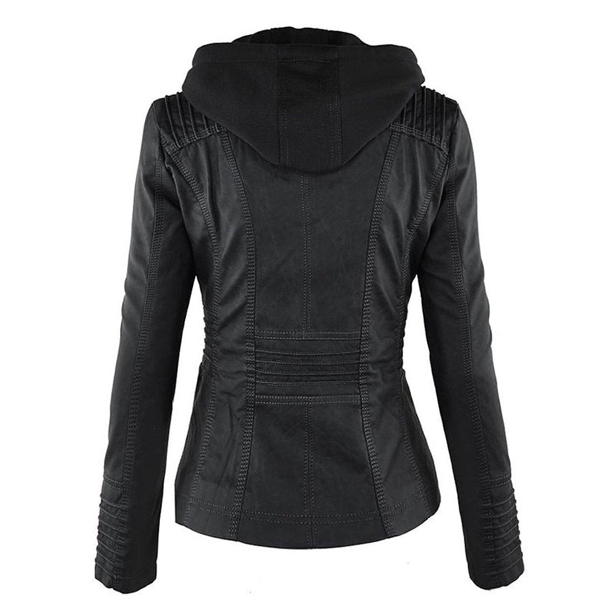 Stylish Moto Jacket for Women Hooded Faux-Leather