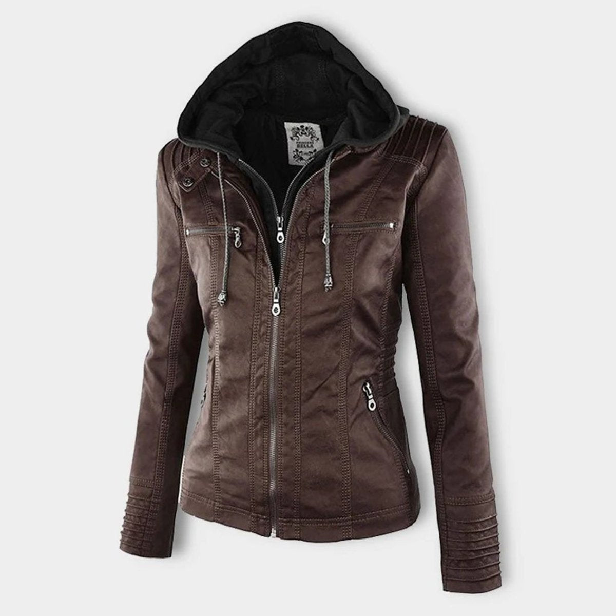 Stylish Moto Jacket for Women Hooded Faux-Leather