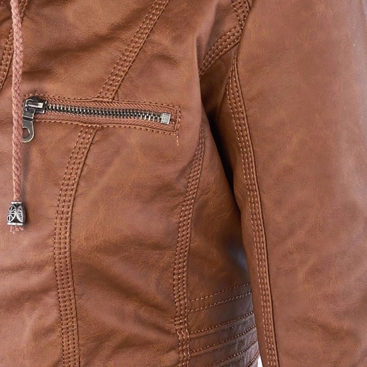 Stylish Moto Jacket for Women Hooded Faux-Leather