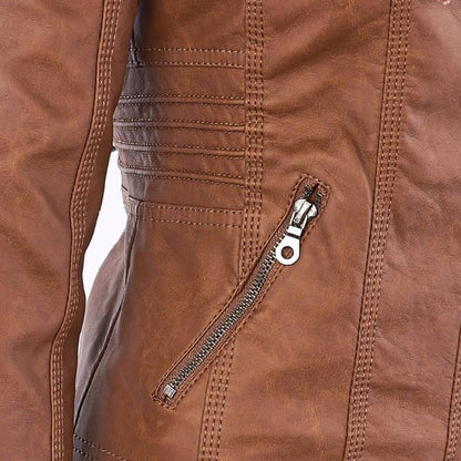 Stylish Moto Jacket for Women Hooded Faux-Leather