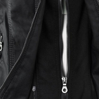 Stylish Moto Jacket for Women Hooded Faux-Leather