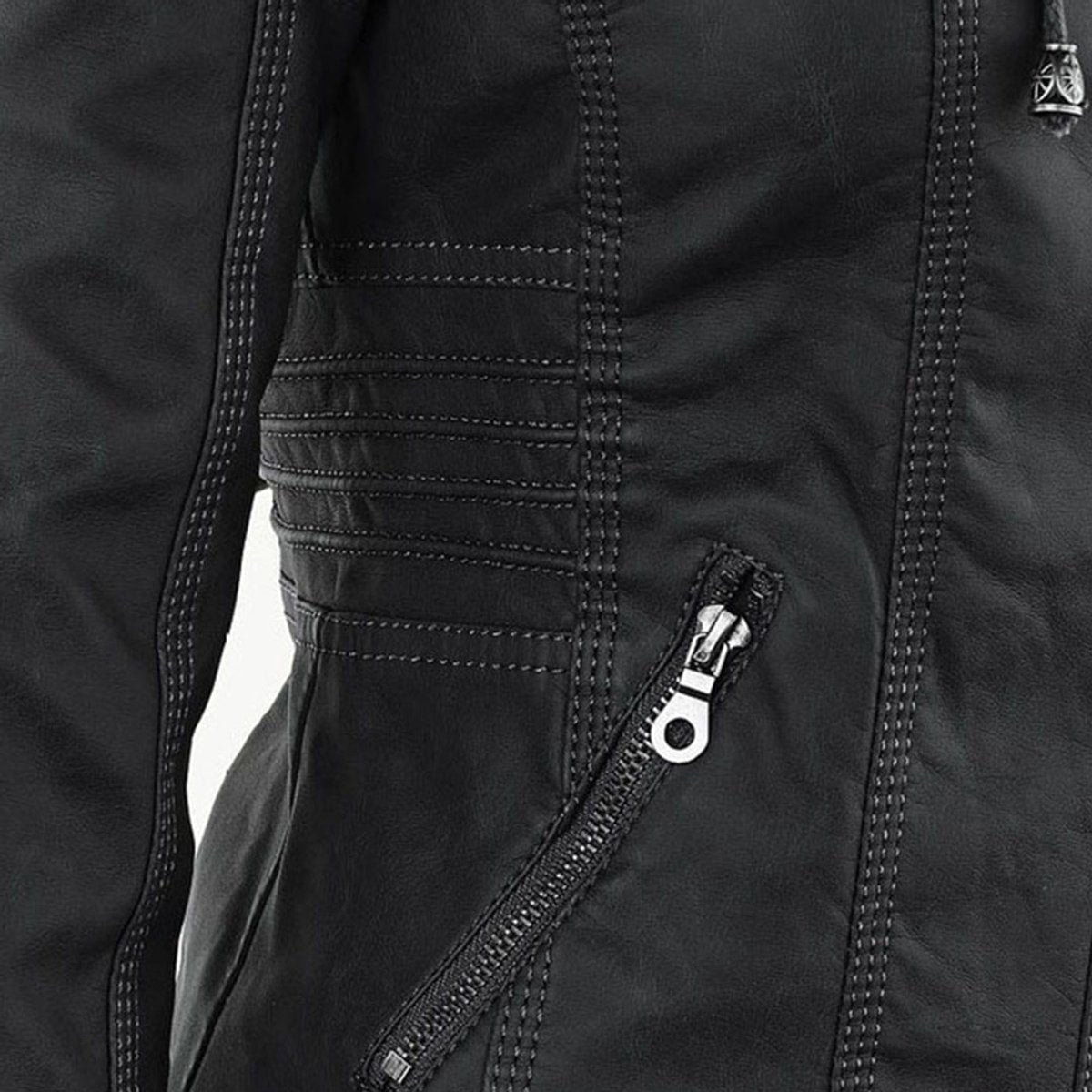 Stylish Moto Jacket for Women Hooded Faux-Leather