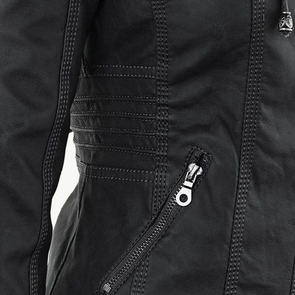 Stylish Moto Jacket for Women Hooded Faux-Leather