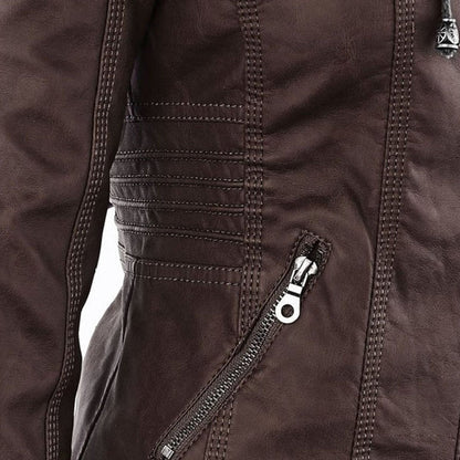 Stylish Moto Jacket for Women Hooded Faux-Leather