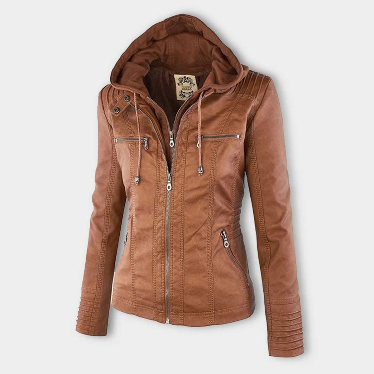 Stylish Moto Jacket for Women Hooded Faux-Leather