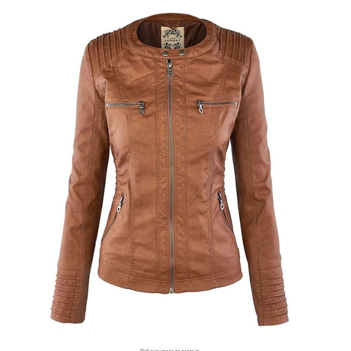 Stylish Moto Jacket for Women Hooded Faux-Leather
