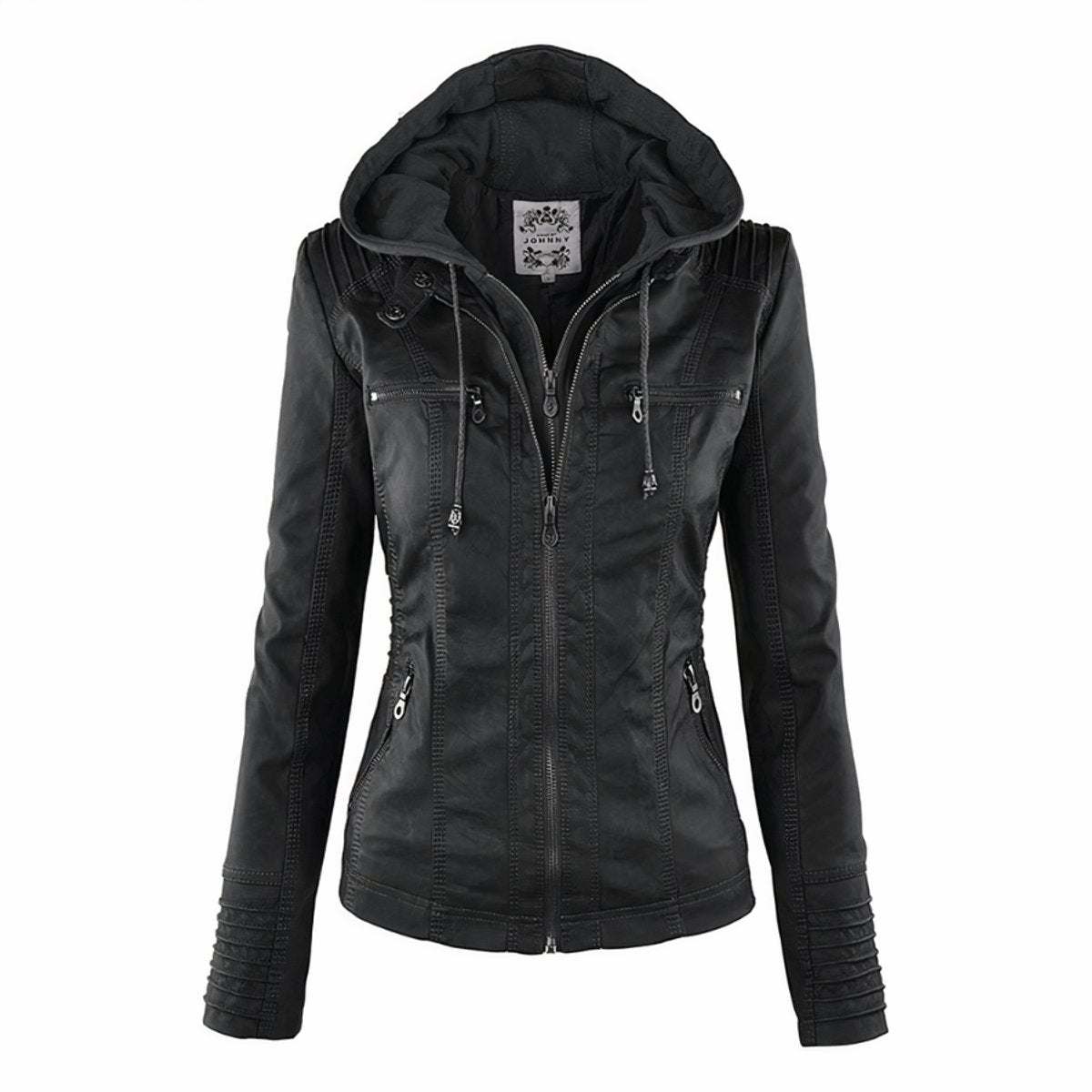 Comfortable Moto Jacket for Women Hooded Removable-Hood