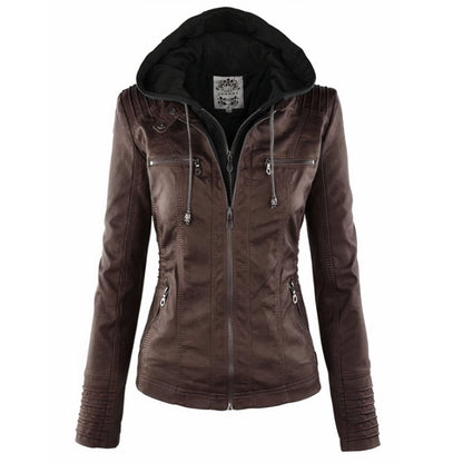 Comfortable Moto Jacket for Women Hooded Removable-Hood
