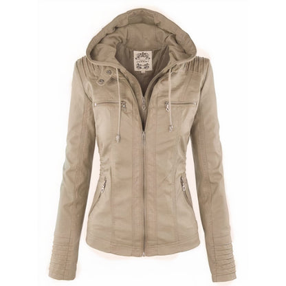 Comfortable Moto Jacket for Women Hooded Removable-Hood