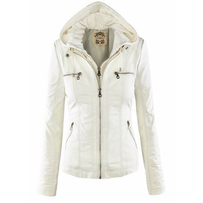 Comfortable Moto Jacket for Women Hooded Removable-Hood