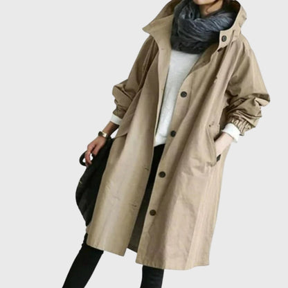 Effortless Trench Coat for Women Hooded Relaxed-Fit Long