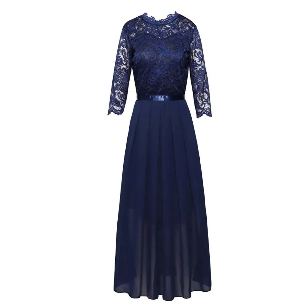 Elegant Maxi Dress for Women Lace-Bodice Three-Quarter-Sleeve