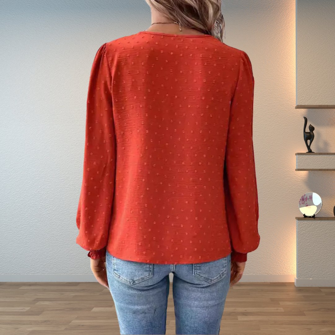 Stylish Blouse for Women Lace-Bodice V-Neck Smocked-Cuff