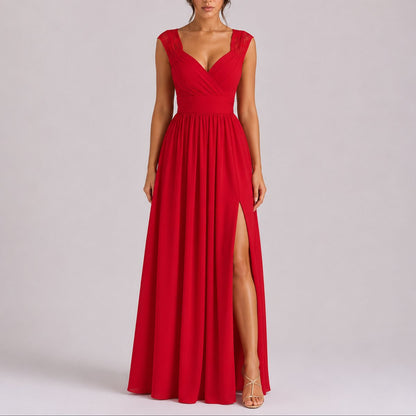 Elegant Maxi Dress for Women Wrap-Bodice Lace Side-Slit