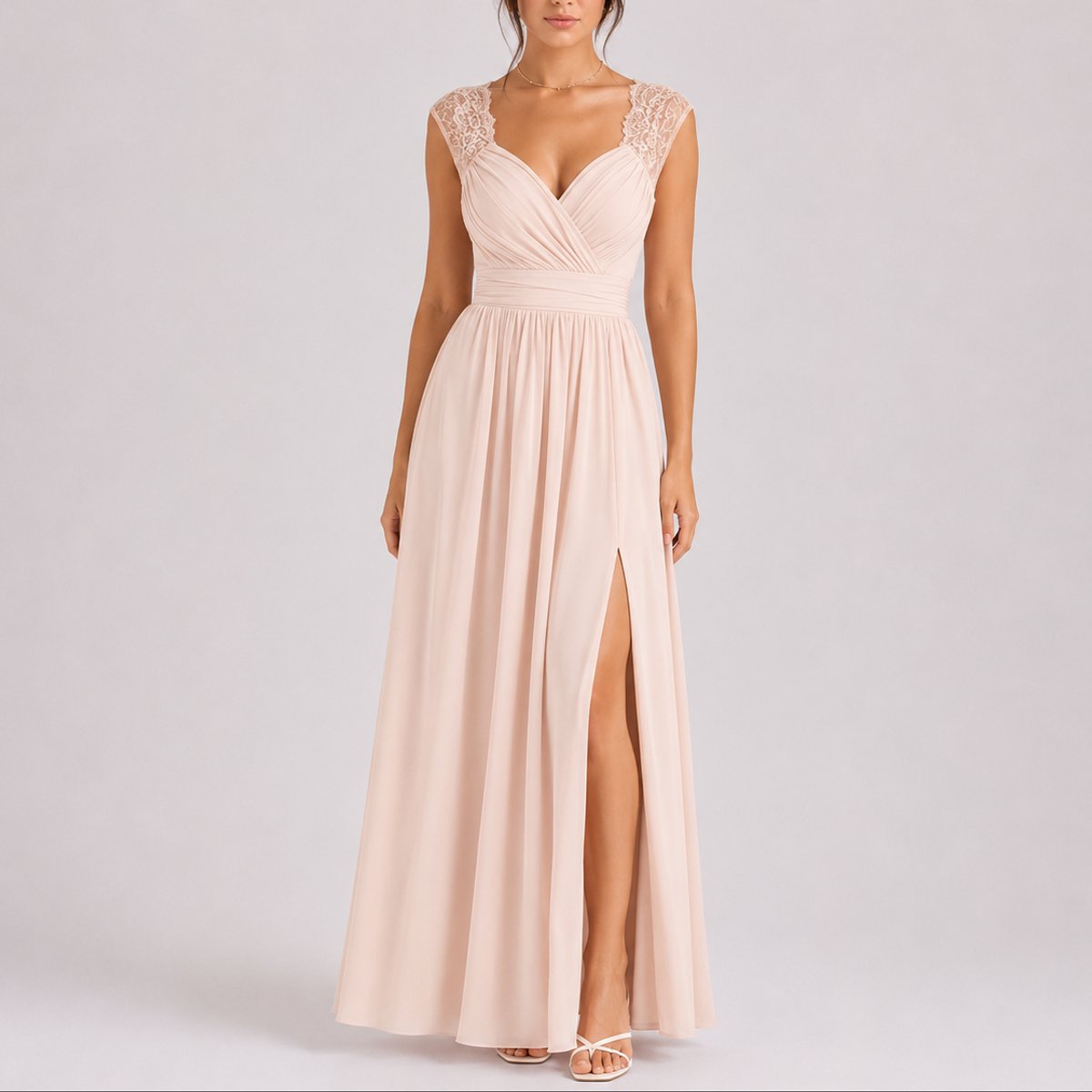 Elegant Maxi Dress for Women Wrap-Bodice Lace Side-Slit