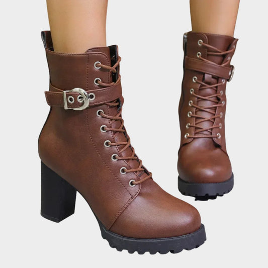 Stylish Combat Ankle Boots for Women Lace-Up Buckle-Strap